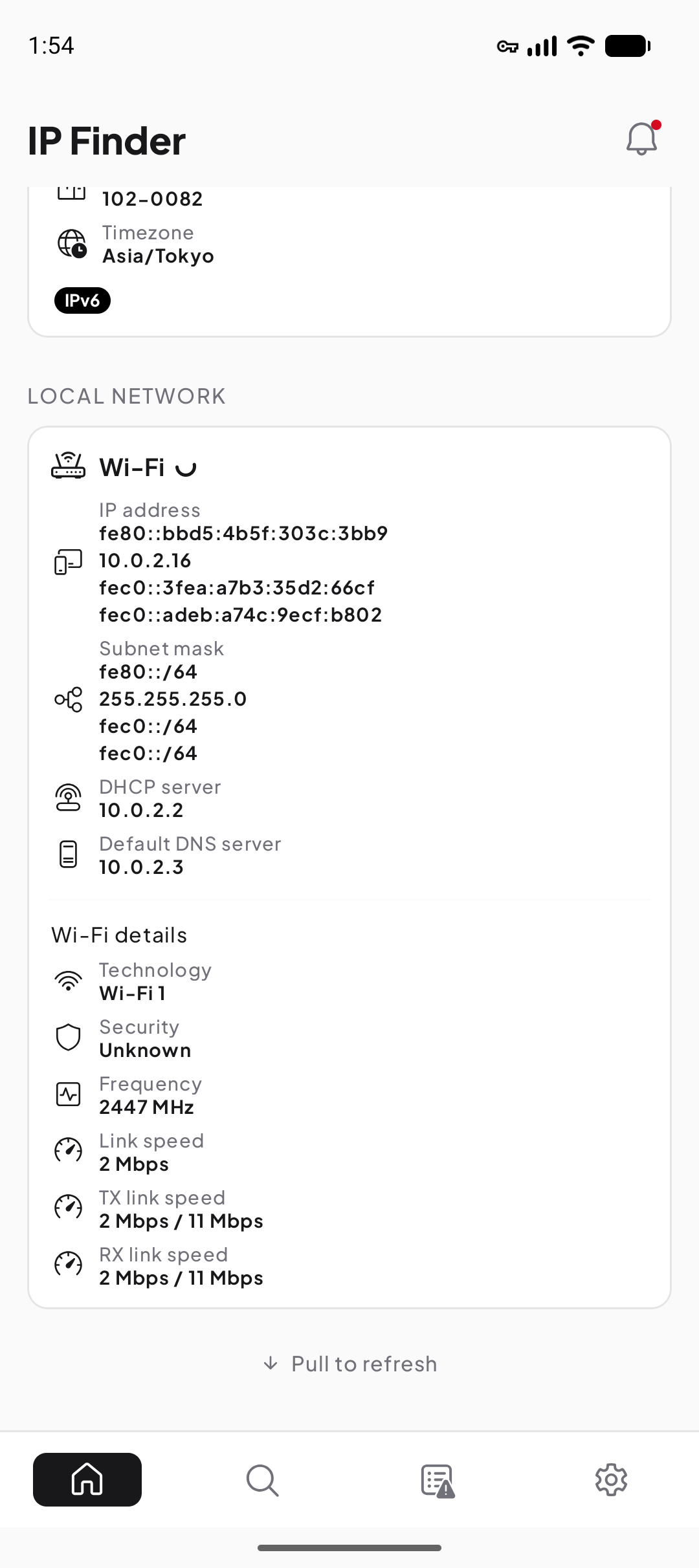 Datos Wi-Fi y LAN en IP Finder